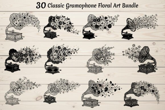 30 Classic Gramophone Floral Art Bundle