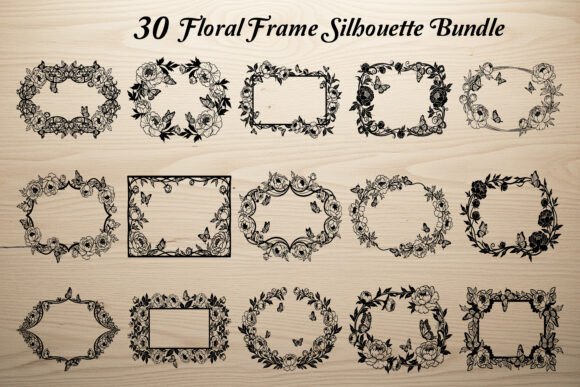 30 Floral Frame Silhouette Bundle
