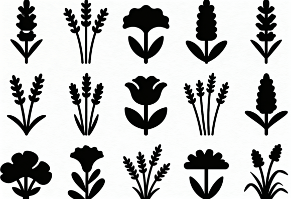 Black Floral Lavender Flower Icons
