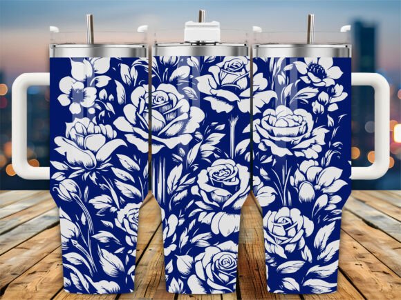 Blue Floral Rose 40oz Tumbler