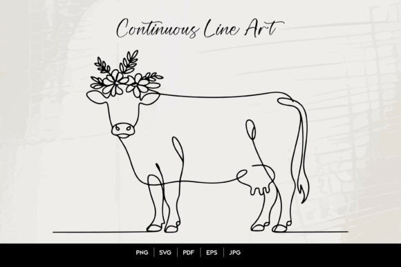 Floral Cow Continuous Line Art
