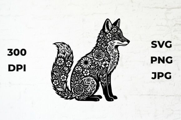 Floral Fox Silhouette Vector Design