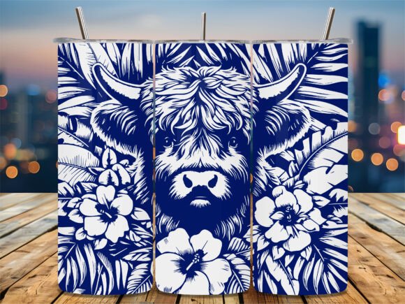 Floral Highland Cow Blue