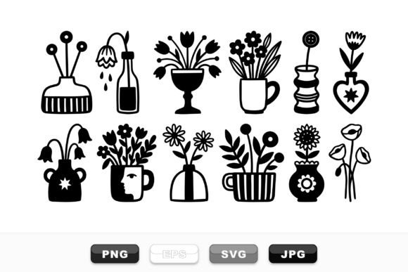 Hand Drawn Floral Vase Set