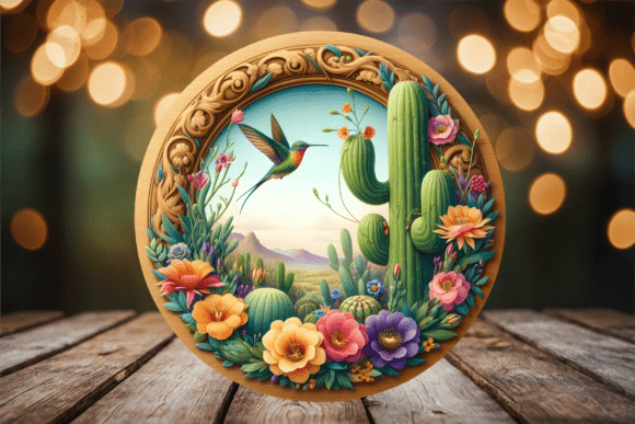 Hummingbird Floral Cactus Door Hanger