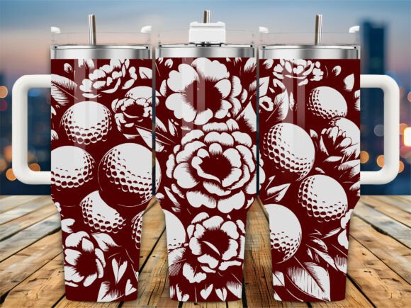 Maroon Floral Golf Ball 40oz Tumbler