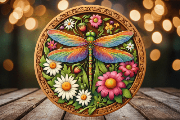 Summer Floral Garden Dragonfly Door Sign
